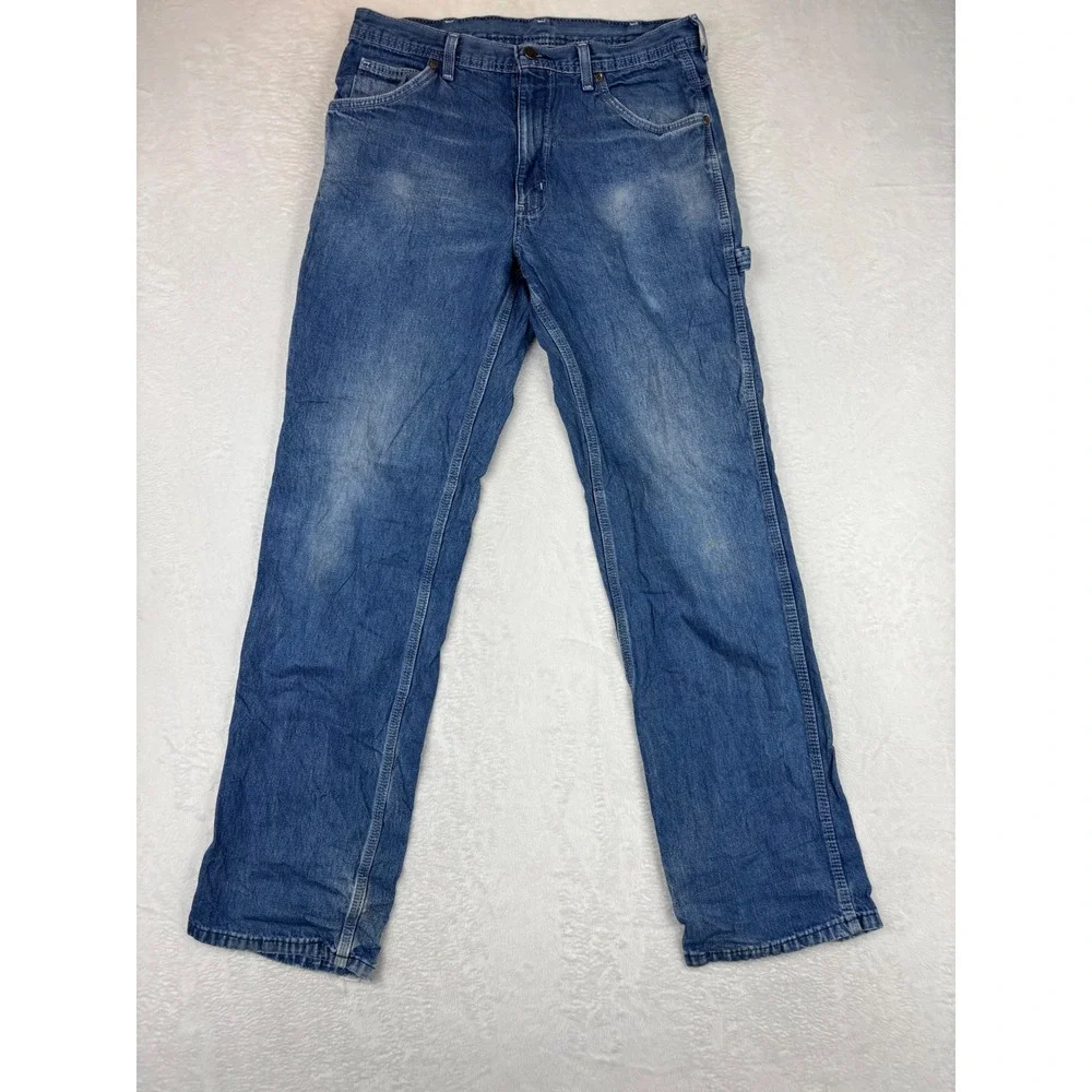 Key Industries Mens 34x36 Carpenter Jeans Medium Blue Washed Denim HighLow Fades